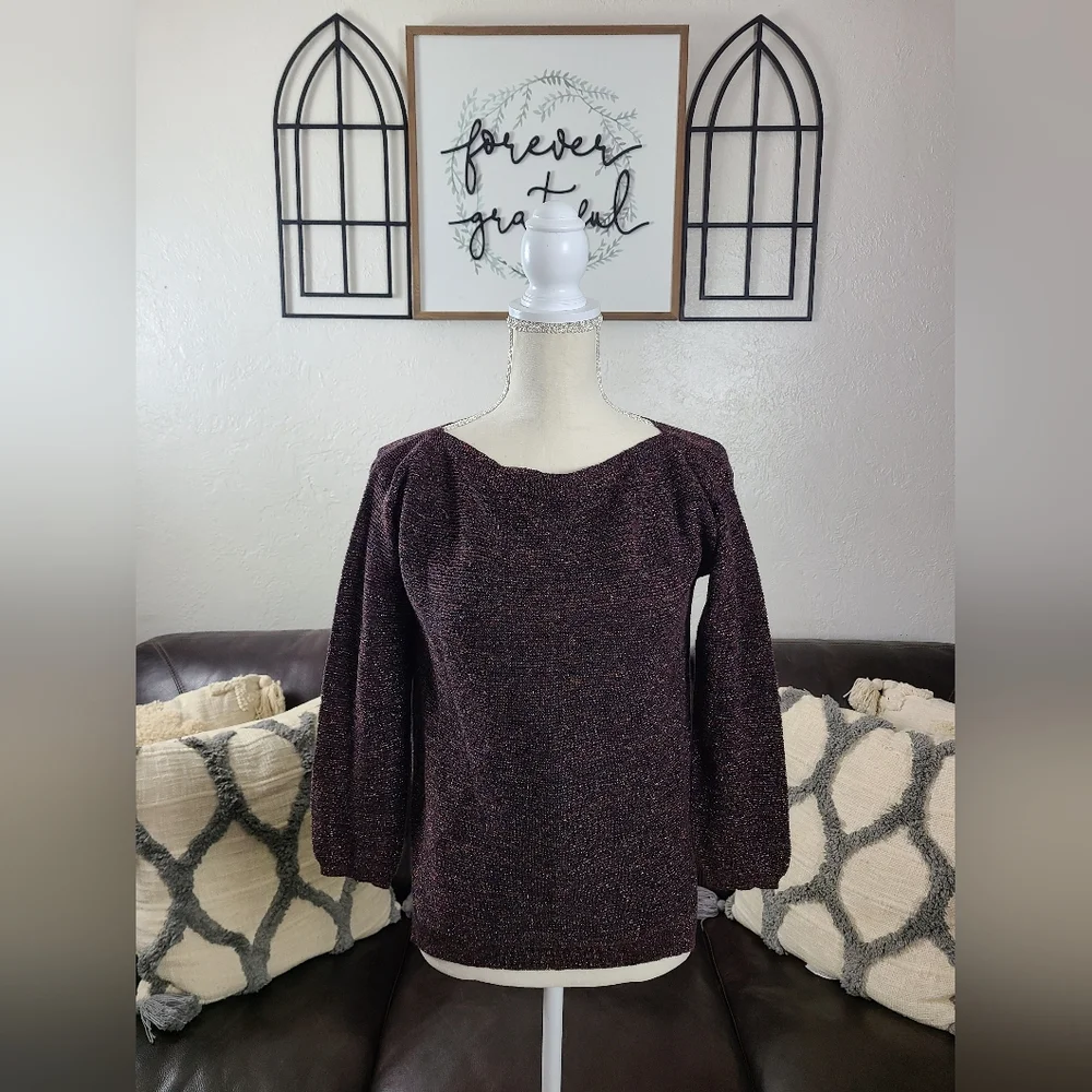 Anne Willi‎ Paris Beautiful Purple Shimmer Blouse Crew-Neck long Sleeve Size 1 - Picture 2 of 9